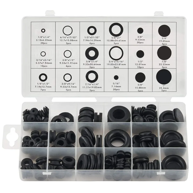 

ELECTRAPICK 150pcs Black Rubber Grommet For Home Improvement Cord Pipe Wire Gasket Firewall Hole Plug Waterproof Spacer Set