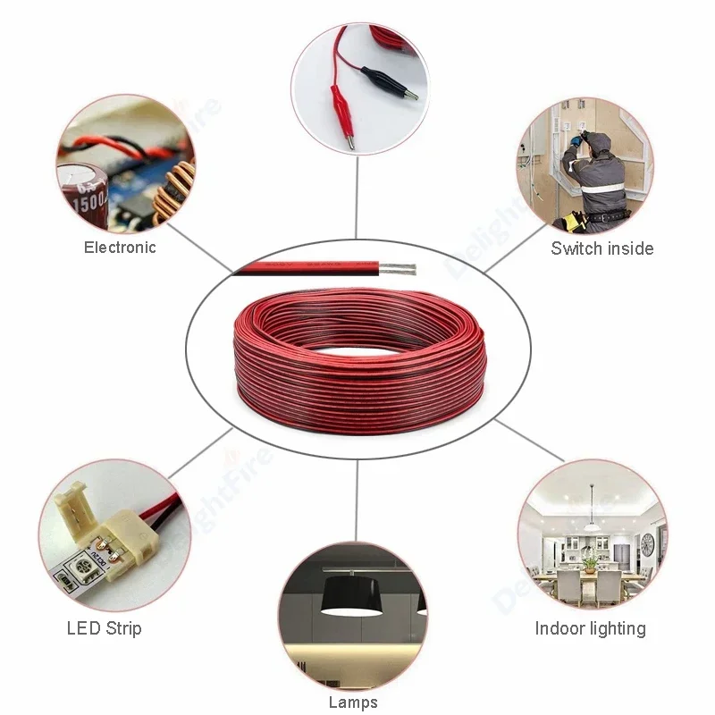 2 Pin LED Wire 12V Electrical Cable Auto Strand Extension Cables For SMD LED Strip Bulb Lamps Speakers Car Battery JST Connector