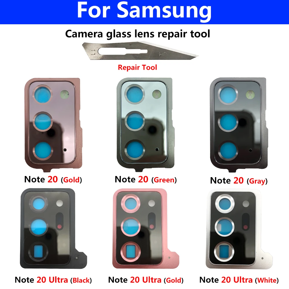 New For Samsung Note 20 Ultra Repair Housing Back Rear Camera Glass Lens With Cover Frame Holder with Sticker