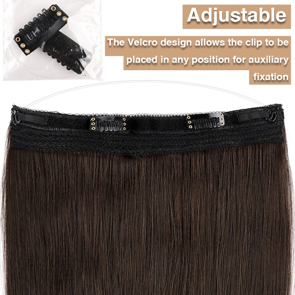 S-noilite 205g Thick Wire In Human Hair Extensions 16-20Inches Straight Hairpiece Invisible Fish Line Highlight Natural Hair