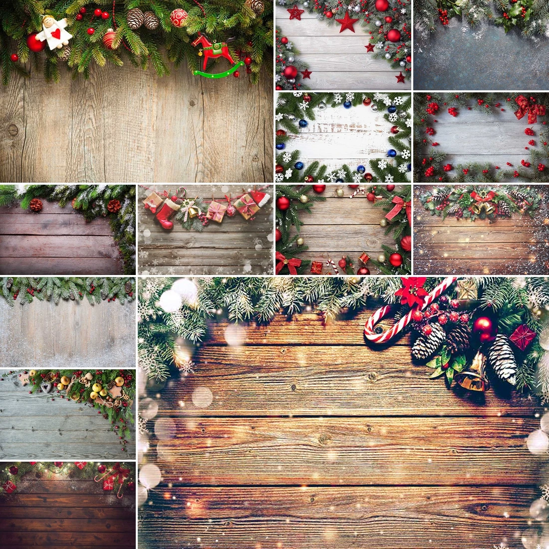 

Christmas New Year Clock Decor Backdrop Photography Vintage Xmas Trees Gifts Snow Winter Indoor Photo Studio Background KJ-01