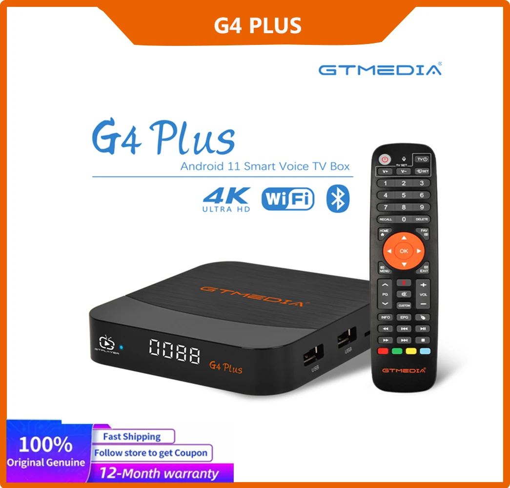 

ТВ-приставка GTMEDIA G4 Plus, Android 11, Amlogic 905W2, Bluetooth, голосовое дистанционное управление, Wi-Fi, UHD, 4K, 3D, 2 Гб + 16 ГБ, смарт-ТВ-приставка, декодер