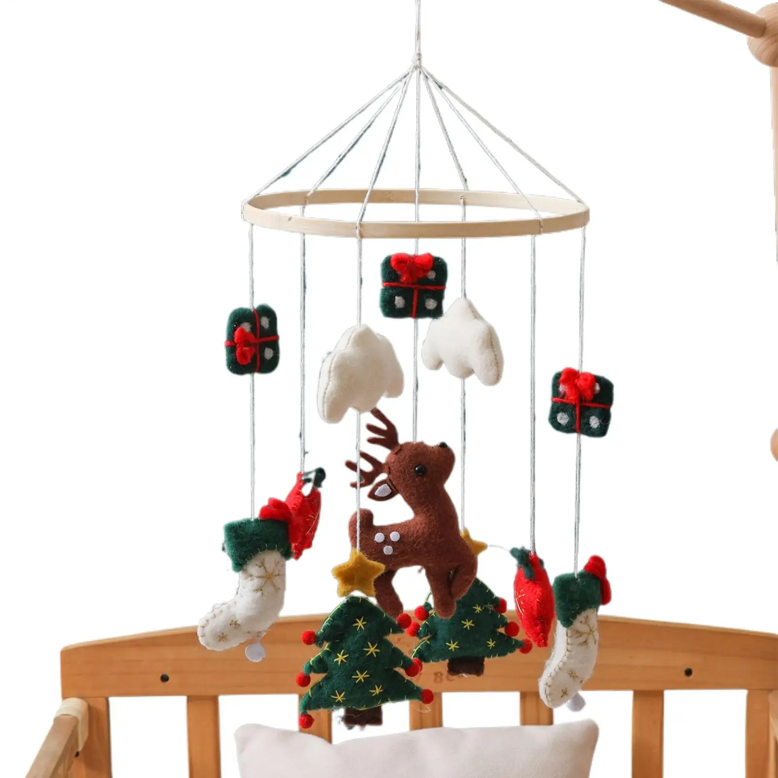 Baby Mobile for Crib Christmas Nursery Mobile Wind Chime Felt Reindeer Christmas Tree Nursery Decor for Children's Room Birthday