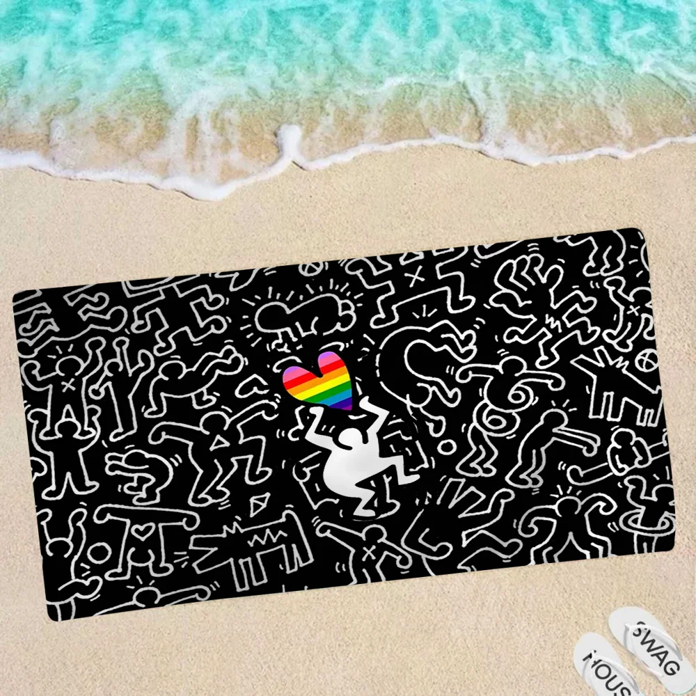 Art Safe Sex K-Keith H-Haring Cartoon Beach Towel Cute Kawaii Room Decor Bath Girls Children Hand Towels For Bathroom Shower