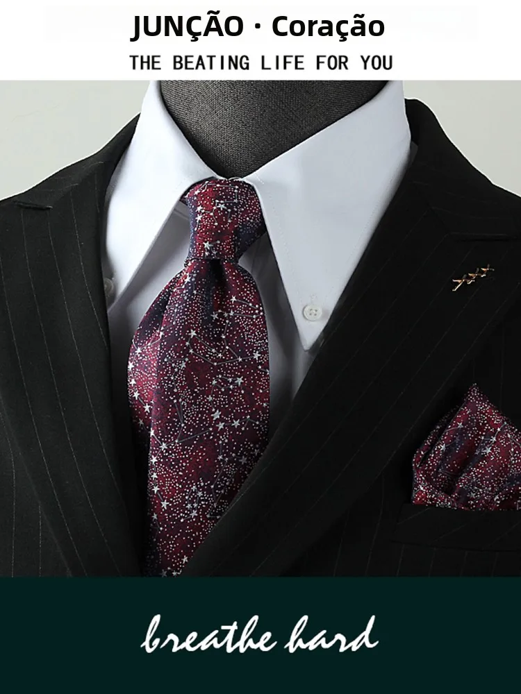 手作り星柄ネクタイメンズファッション結婚式パーティービジネスフォーマルダークレッドカラーボックス入り新しい新郎ギフト