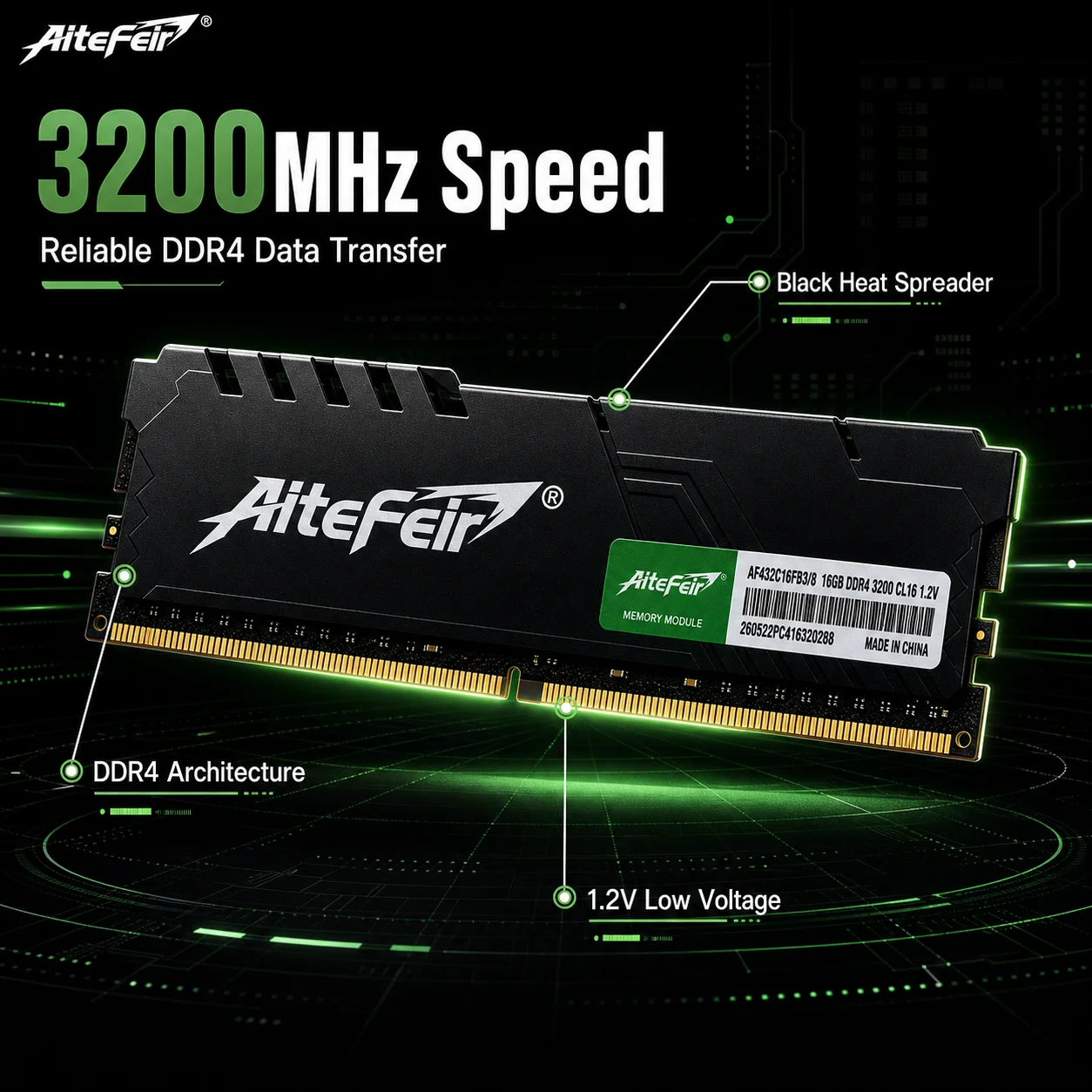 16GB DDR4 3200MHz RAM デスクトップメモリ 1.2V DIMM コンピュータ内部メモリ PC ゲーム用 高性能