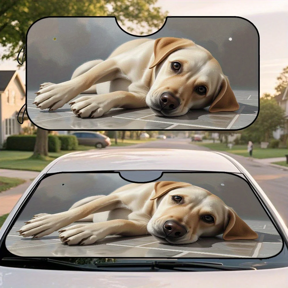 

1pc Labrador Retriever Dog Art Realistic Pet Portrait Car Sun Visor - Fit Front Windshield Sunshade, Premium Polyester Foldable