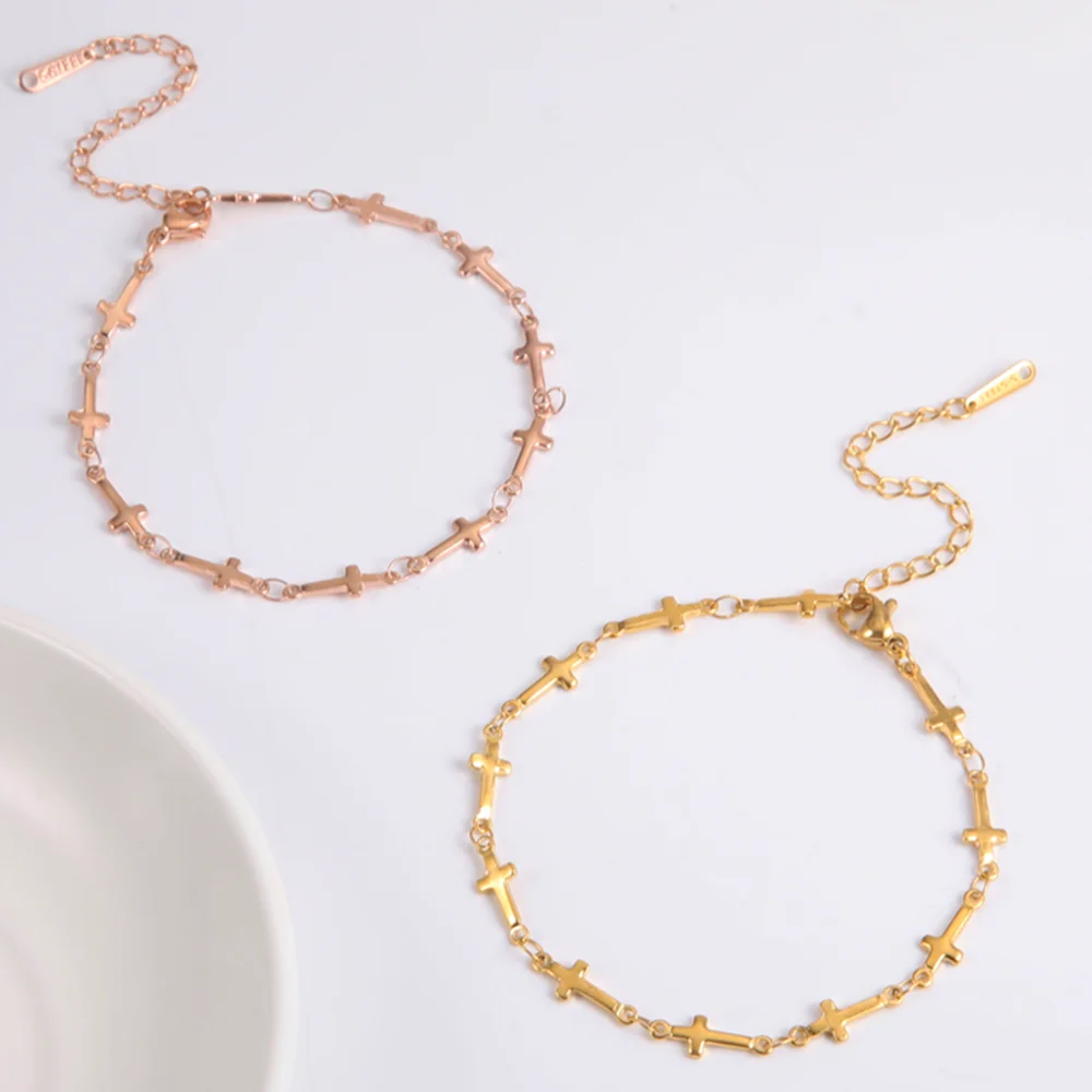 Cazador الذهب اللون الصليب أساور على اليد الفولاذ المقاوم للصدأ يسوع المسيحية سلسلة سوار للنساء مجوهرات هدايا بالجملة 2025 #3