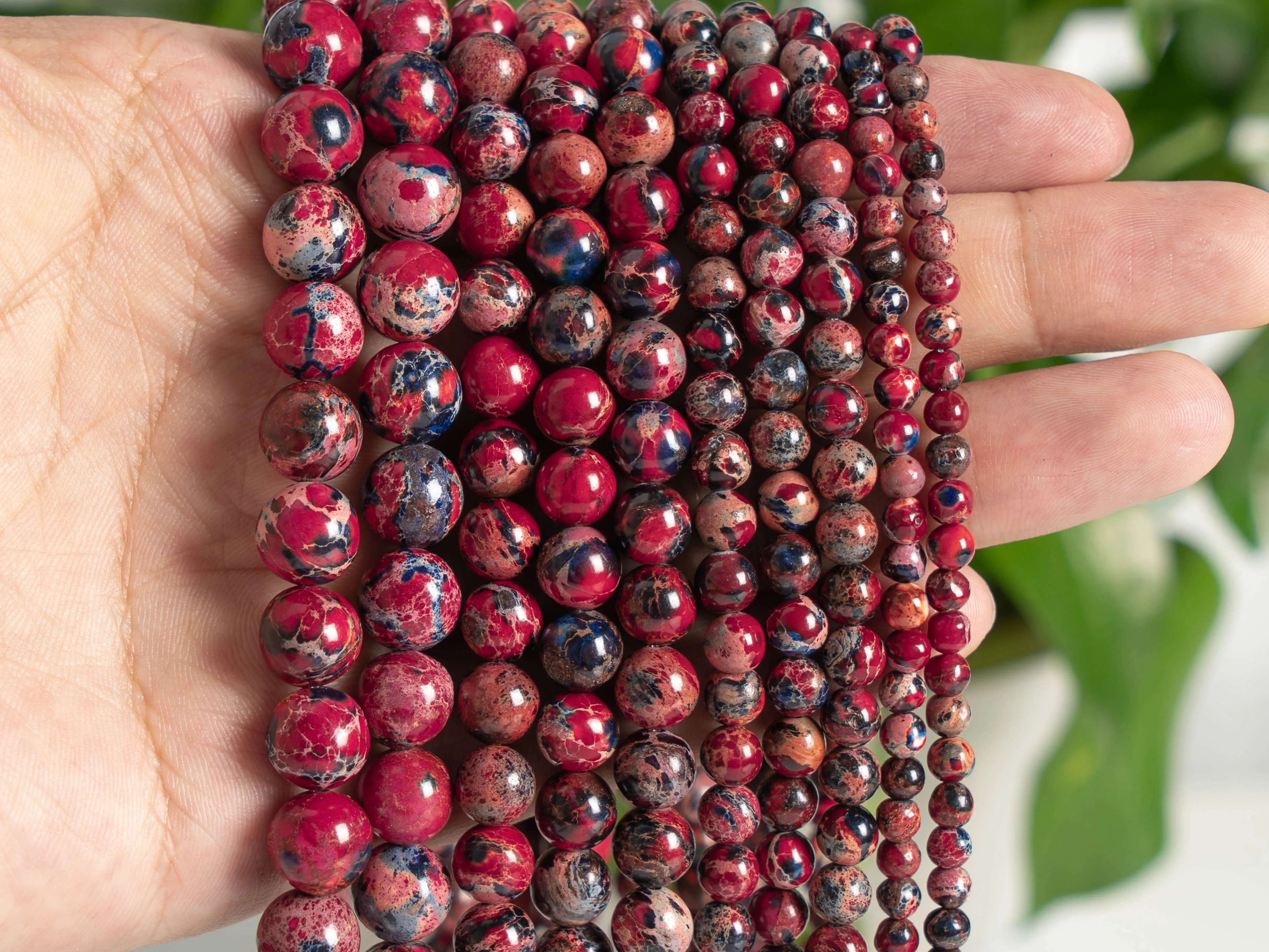 Natural stone Black Blue Red SeaSediment Imperial Jasper Grade AAA Loose Beads Round Size Options 4/6/8/10mm for Jewelry Making
