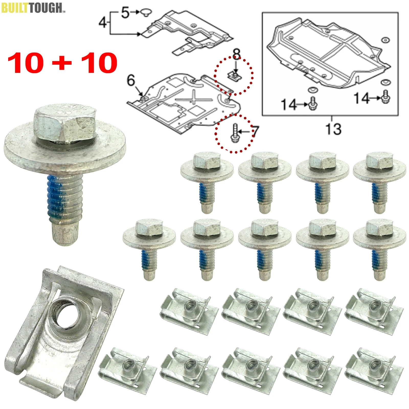 20pcs/10set For Opel Vauxhall Vivaro Renault Trafic Fiat Talento Nissan Primastar Engine Cover Undertray Clips Bolt U-nut Screws