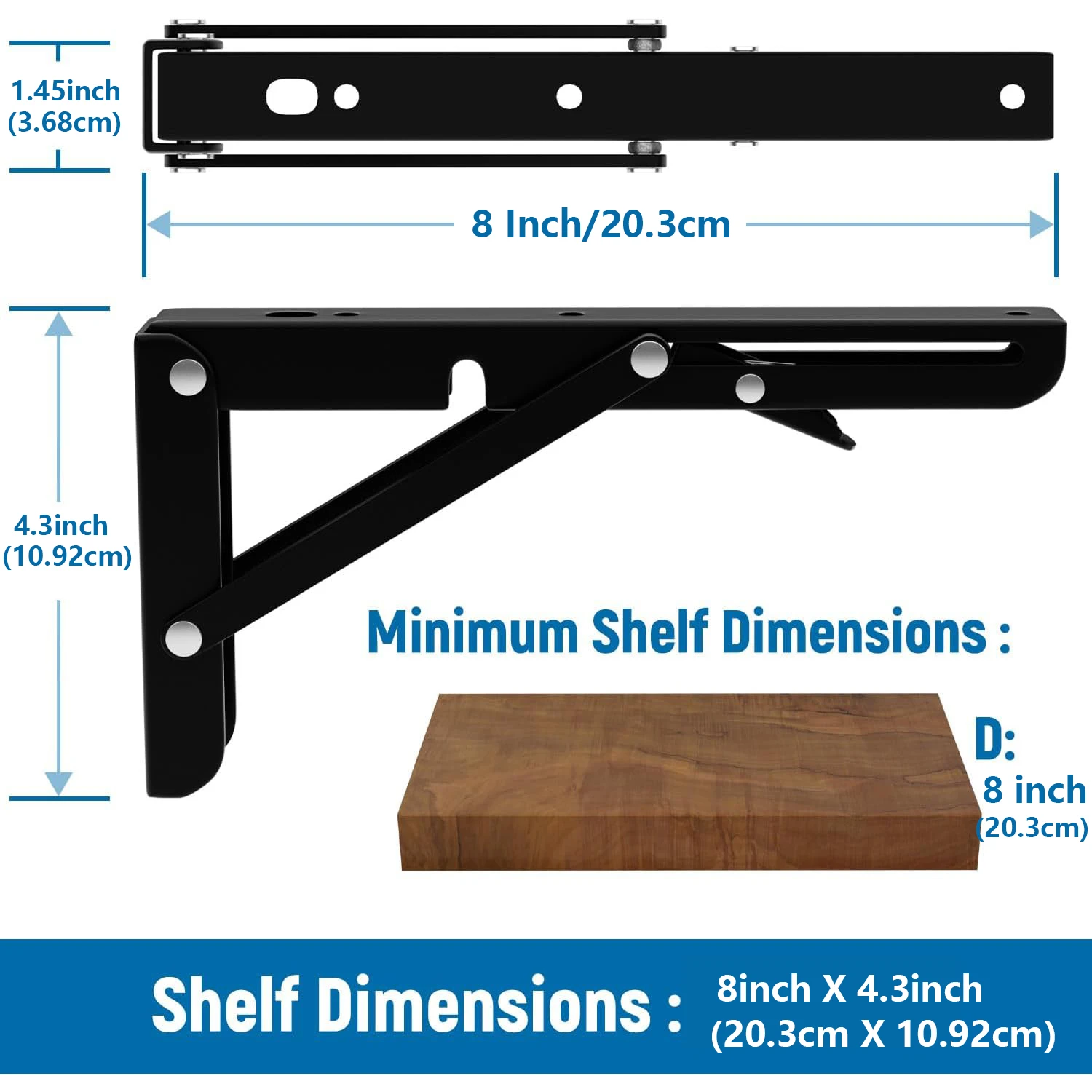 2-Piece Set of Heavy-Duty Adjustable Folding Brackets, Space-Saving 90 ° Industrial-Grade Carbon Steel Mounting Components Suitable for Home/Office Reinforcement.