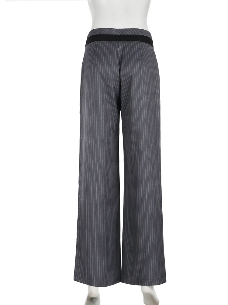 Rockmore Casual Patchwork Slimming Woven Pants Elegant Striped Pants Low Waist Wide Leg Suit Pants Korean Fashion Baggy Trousers