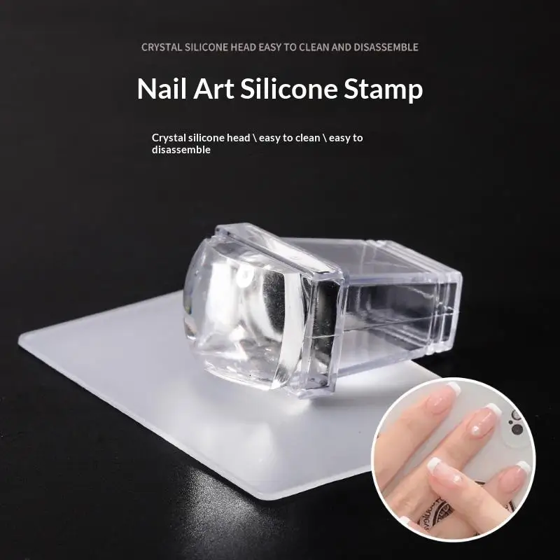 Rectangular Silicone Nail Art Stamper Set Easy Clean with Scraper Stamping Tool for Daily DIY Nail Art