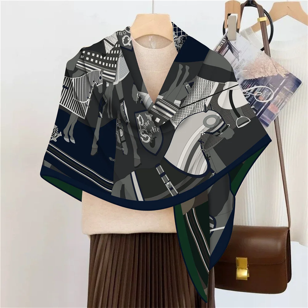Handgerollter Schal aus 30 % Seide und 70 % Kaschmir für Damen, modisch, doppelt bedruckt, quadratische Schals, Tücher, Echarpes, Foulard Femme, Hijabs, 110 cm – Detail 6