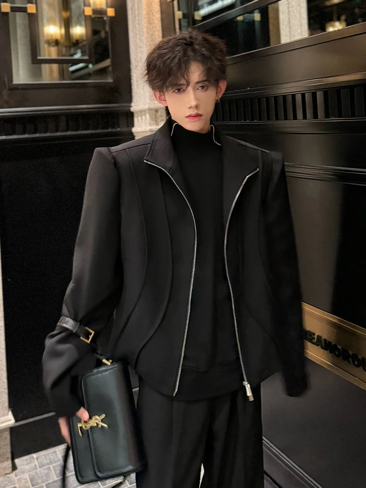 

Bla oulder Pad Suit Jaet Men's Deconstructed Cool High-End apel Jaet Youthful ulari Long Sve Zipper Closure