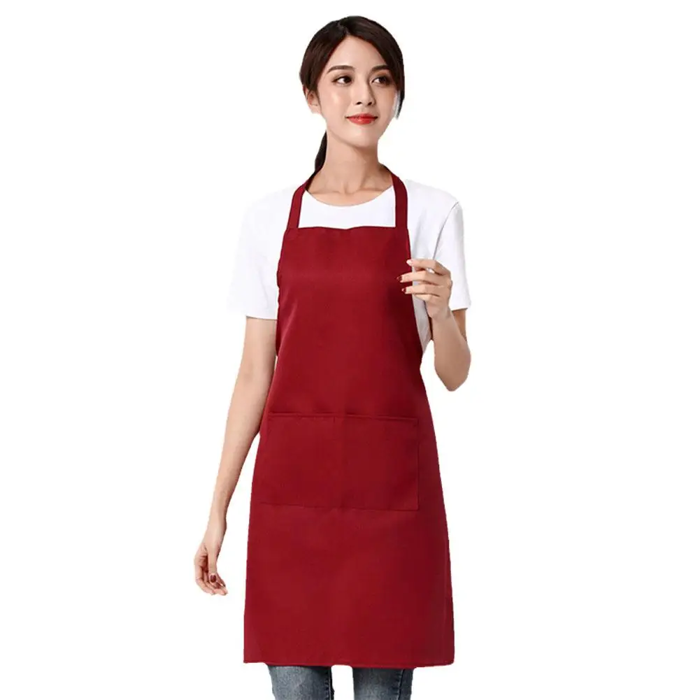 Cooking Apron Unisex Household Solid Color Chef Waiter Tool Supplies Adult Apron Barbecue Kitchen Hairdresser Pocket I5n3