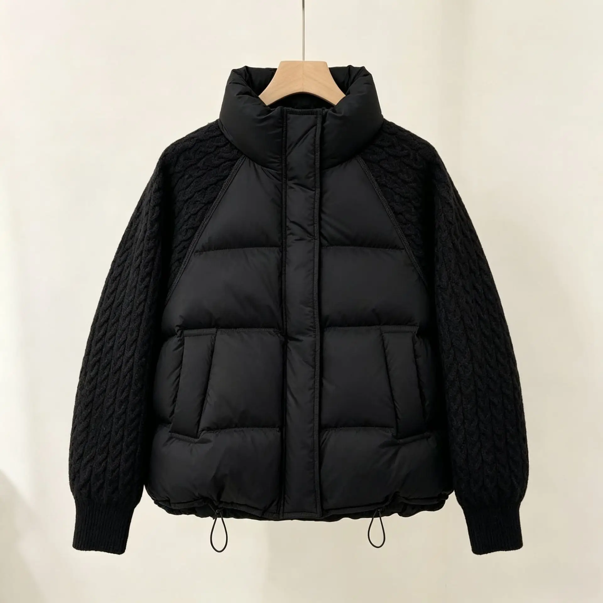 Autumn/Winter European New Women's Down Jacket Commuter Stand Collar Splicing Knitted Jacket