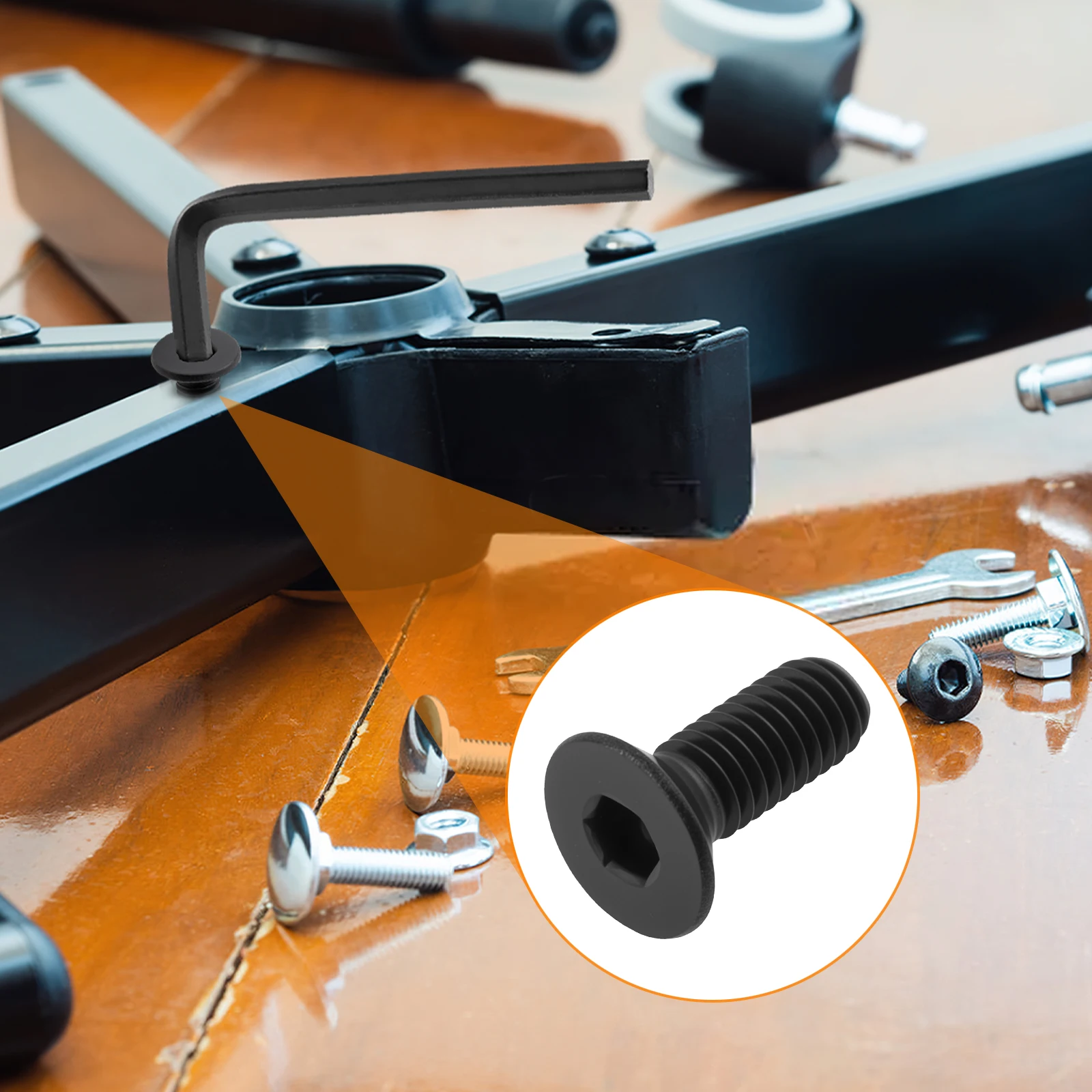 100 Pcs Black Hexagon Hex Socket Head Flat Countersunk Bolt Screw Stainless Steel M3 x 8 mm Hex Socket Bolts Screws Allen Wrench