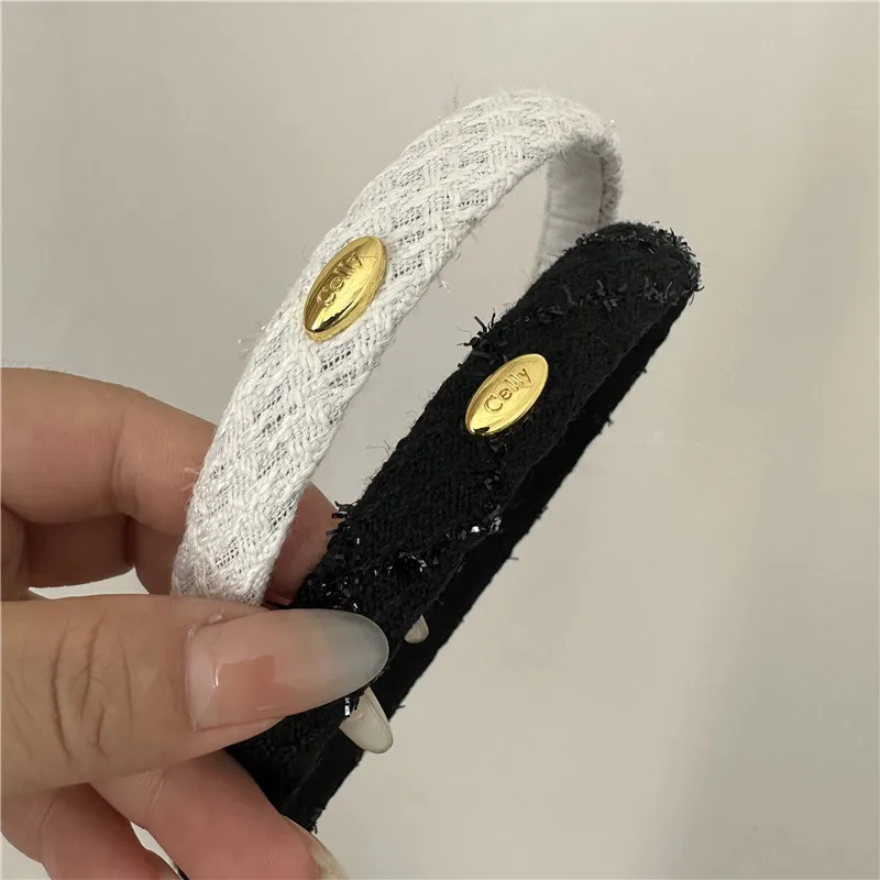 Korean version of autumn high-end feeling small fragrant breeze gold standard fine glitter solid color hair hoop hairaccessories