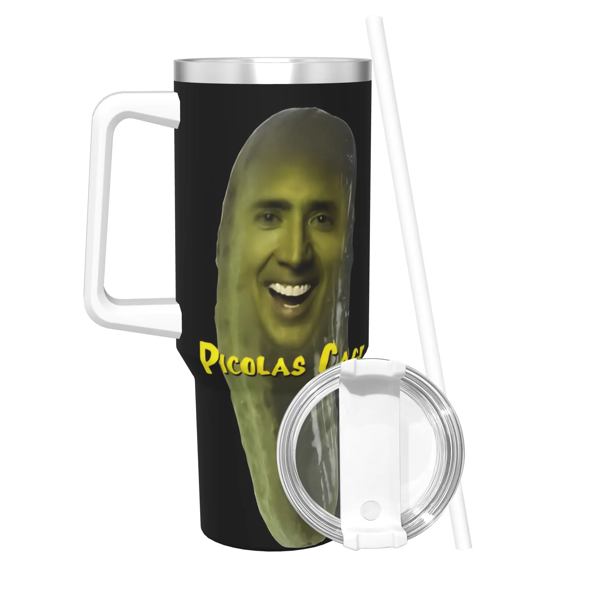 Nicolas Cage Tumbler With Straw  Stainless Steel Mug Cups Double Wall Vacuum Insulated for Cold Or Hot 40oz