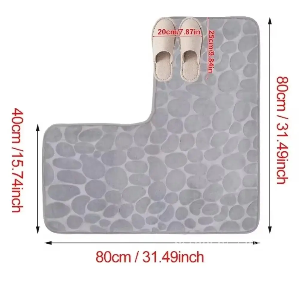 Bathroom Rug L-Shaped Bath Mat Non Slip Slip Shower Mat Color Absorbent Anti Mat Solid Soft Memory Corner Bathroom Cotton and