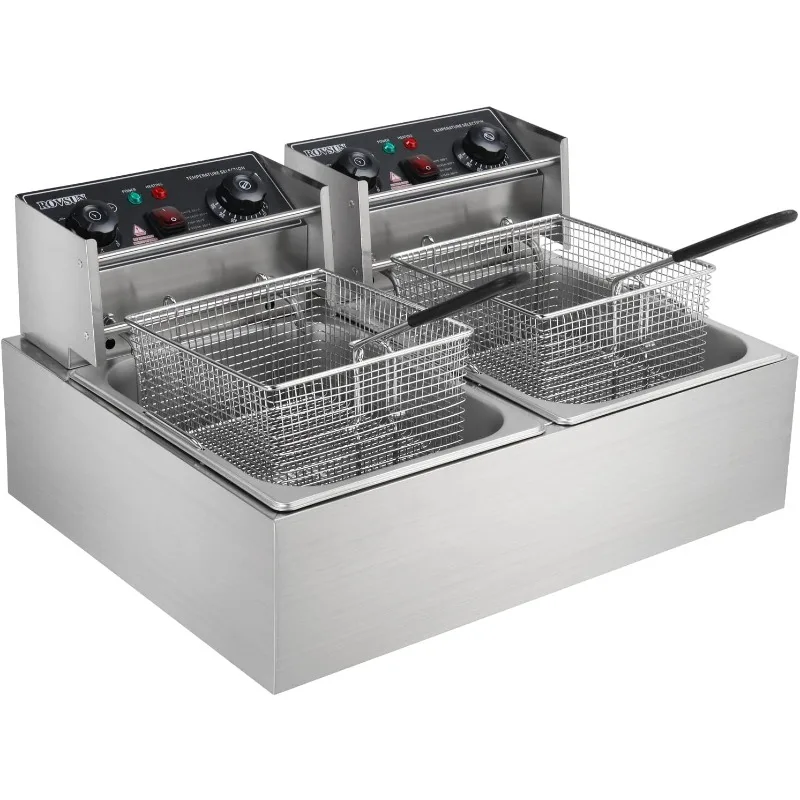 

ROVSUN 22.8QT Electric Deep Fryer w 60-Min Timer,5000W Dual Tank Commercial Deep Fryer w Overheat Protection,Temperature Control