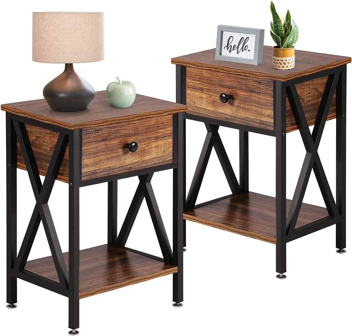 

NEW Nightstands Set of 2, Modern Bedside End Tables, Night Stands with Drawer and Storage Shelf for Living Room Bedroom