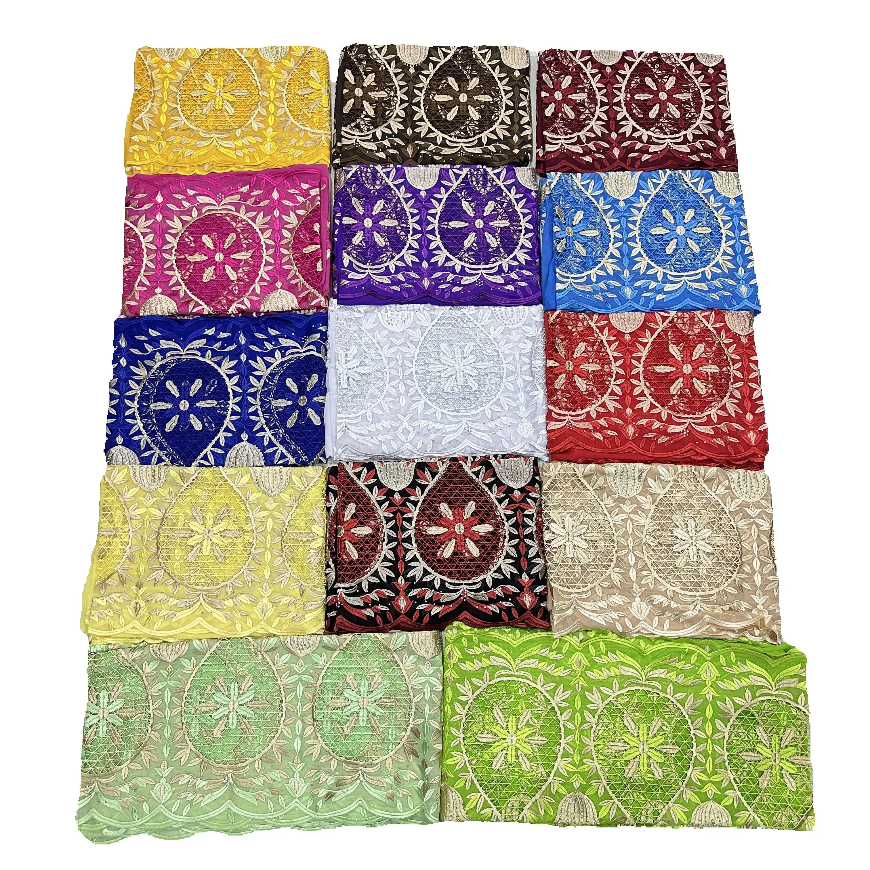 Soft Luxury Scarf High Quality 100% Cotton Dubai African Women Islamic Scarf  pattern Embroidery Chemical Lace Scarf  manycolor