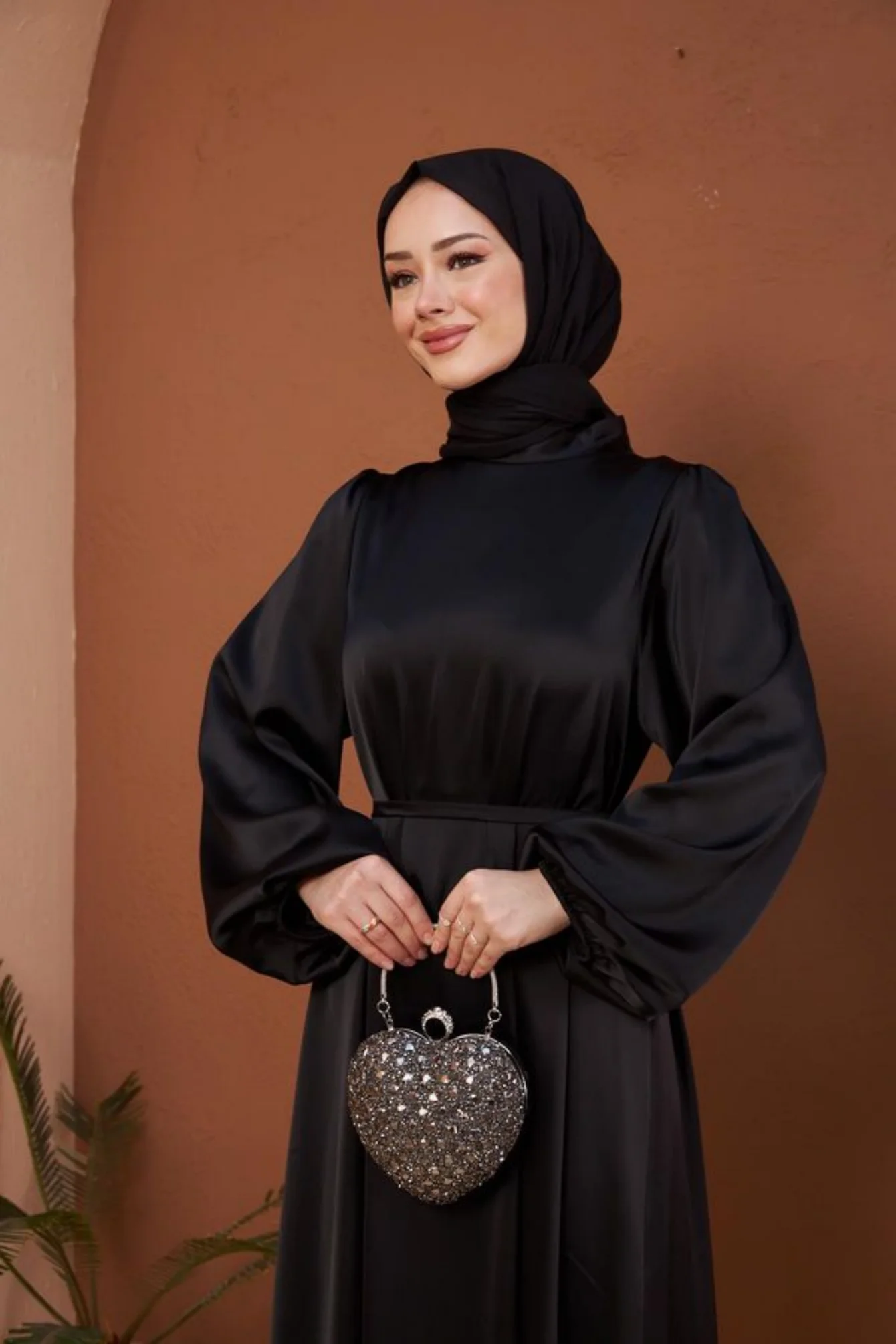 فستان نسائي مسلم بأكمام طويلة مع حزام، أحادي اللون، الشرق الأوسط، ربيع وصيف خريف جديد