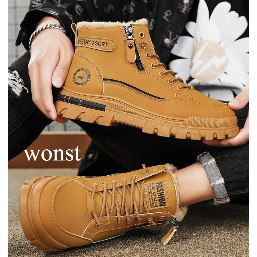 

2025 New winter plush thick warm men's cotton shoes trendy outdoor high top male snow boots Free shipping