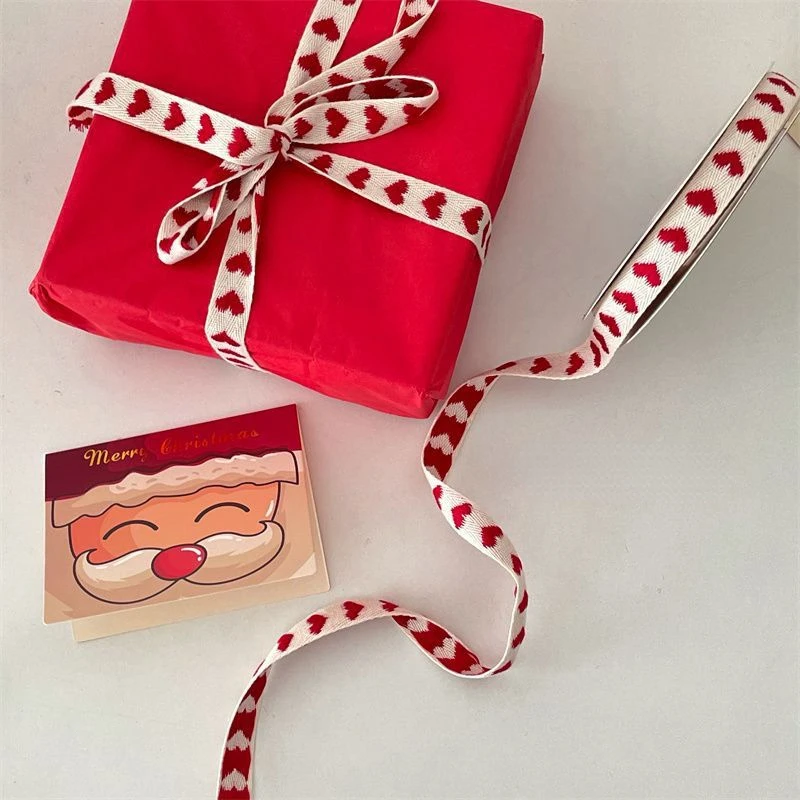 

Red Love Printed Ribbon Wedding Christmas Gifts Box Packaging heart-shaped Woven tape Bowknot Accessory Bouquet Decor rope