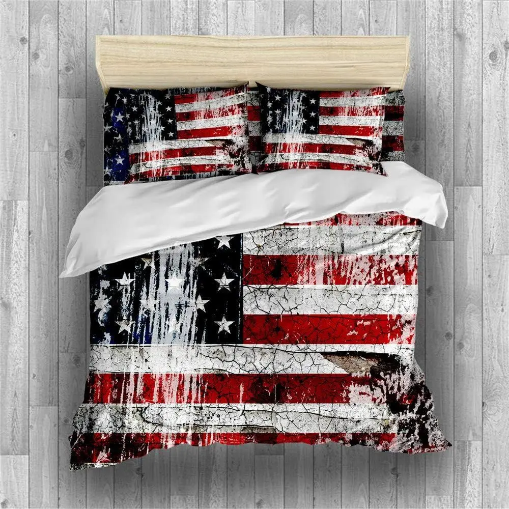 Stars and Stripes Duvet Cover Set Vintage American lag Bedding Red White Blue Bed Sets 2/3/4PCS Quilt Covers/Sheets/Pillow Shams