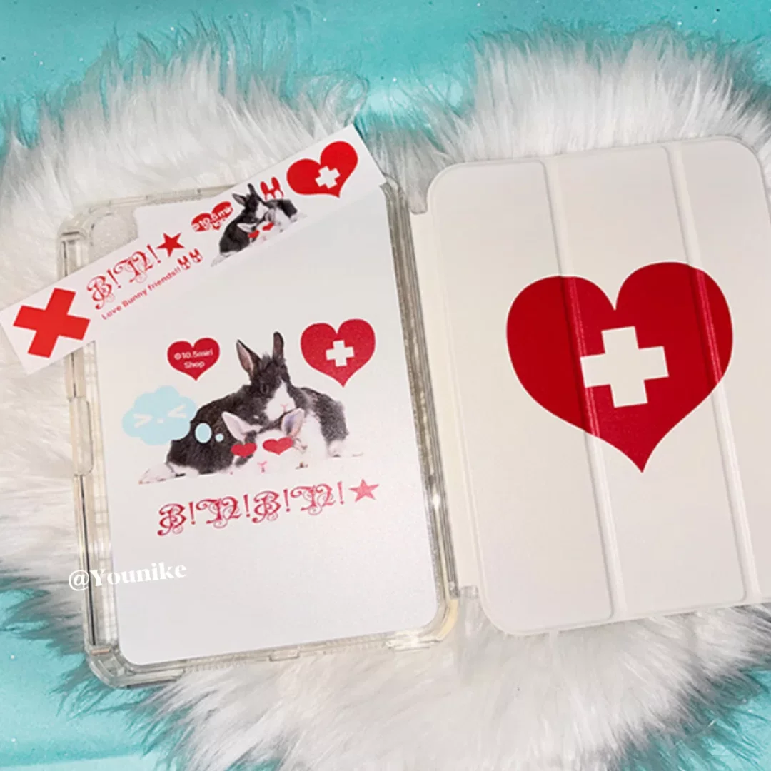 Love Bunny Kawaii ins Cover For iPad 10th 11th Gen 2025 7/8/9 10.2'' Start Case For Air 4 5 6 7 11 For Air 2 9.7 Pro 11 Mini 6 7