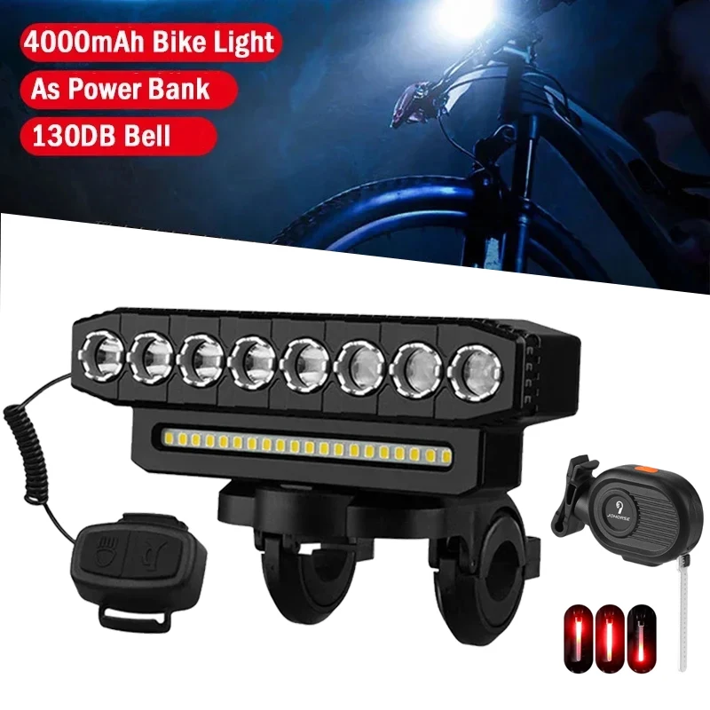 New LED Bicycle Light 4000mAh USB Rechargeable With 130DB Horn MTB Mountain Road Bike Front Lamp Flashlight Cycling Accessories