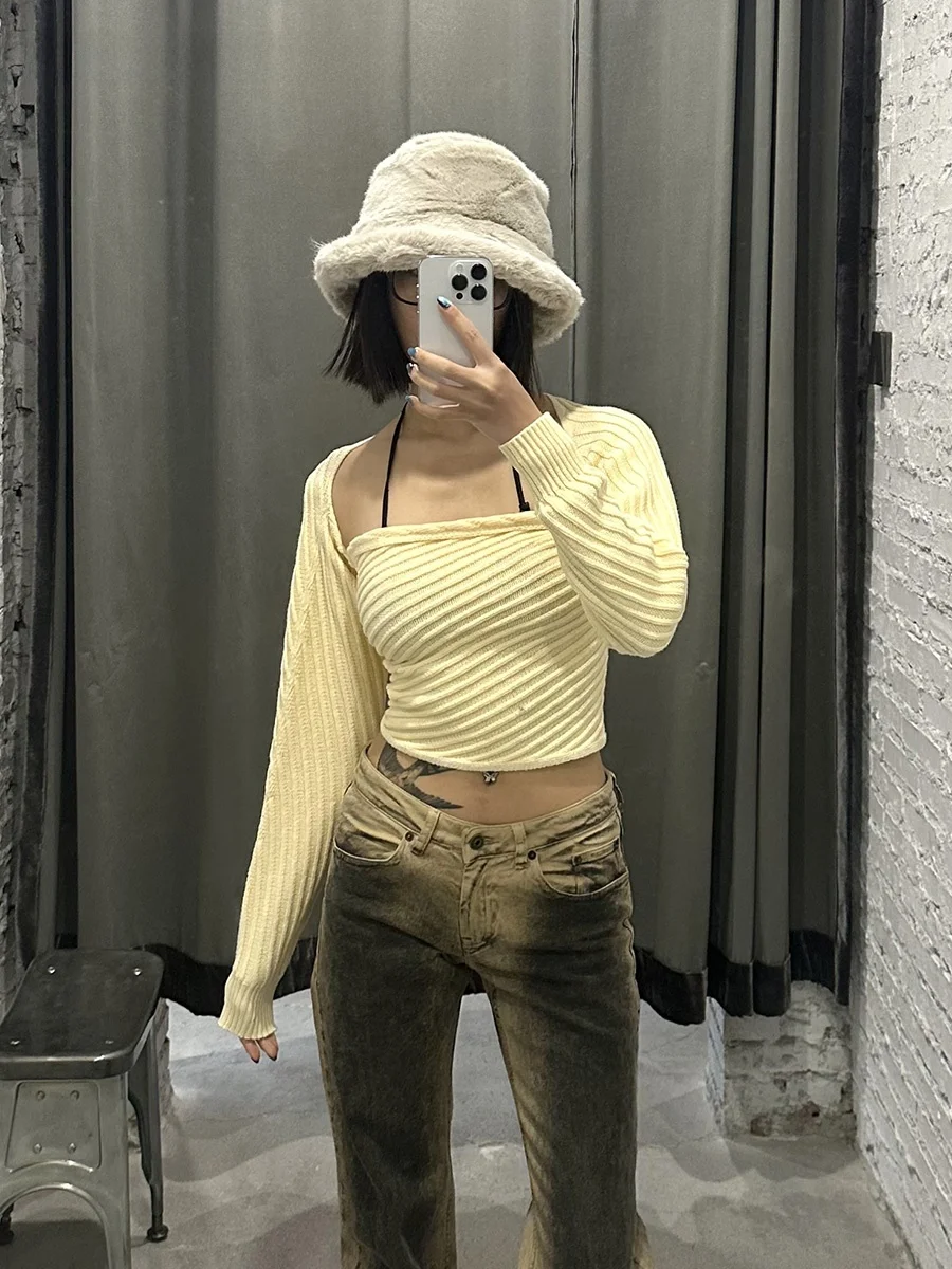 

Однотонный вязаный свитер-жакет с эффектом твист, приталенный крой, двусторонний, с V-образным вырезом, длинный рукав, стандартная длина, BLUEDOT GIMAGUAS