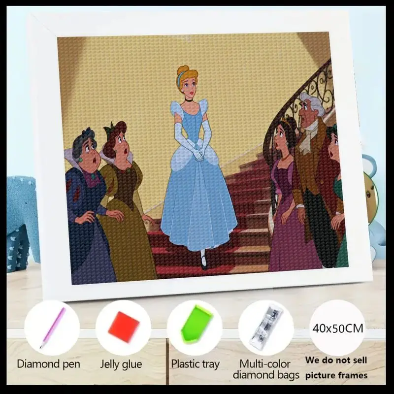 

1PC 5D DIY Cinderella Diamond Painting Kit, Princess Fairy Tale Crystal Art Full Drill Round Big Gem Painting Set, Enchanting Ba