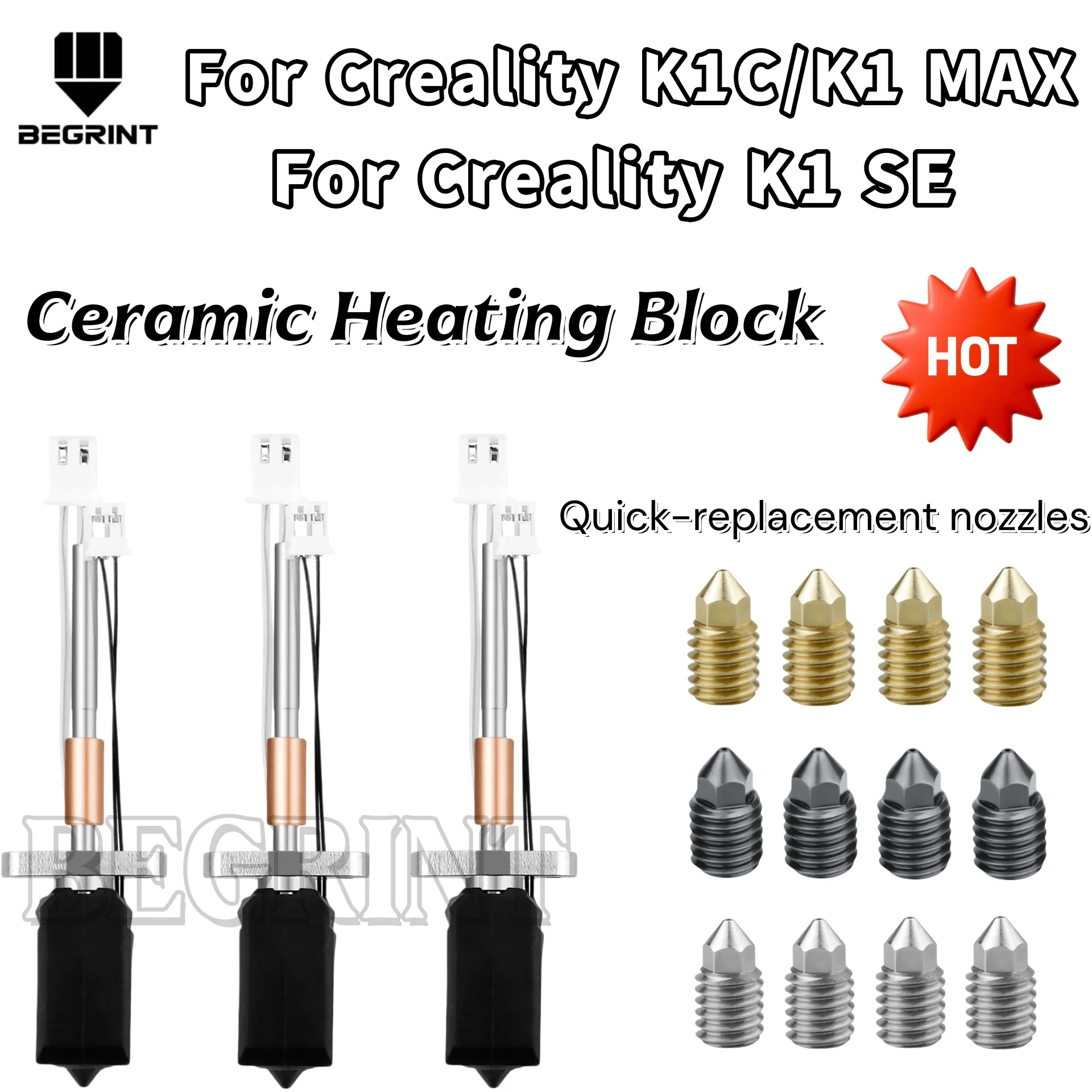 

For Creality K1C/K1 MAX/K1 SE Brass Hardened Nozzle Hotend Kit 0.2/0.4/0.6/0.8mm for Creality K1C K1 Max 3D Printer Part