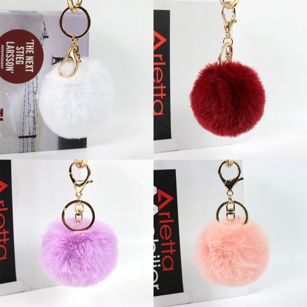 8CM Fluffy Fur Pom Pom Keychain Soft Faux Rabbit Fur Ball Car Keyring Pompom Key Chains Key holder Women Bag Pendant Jewelry