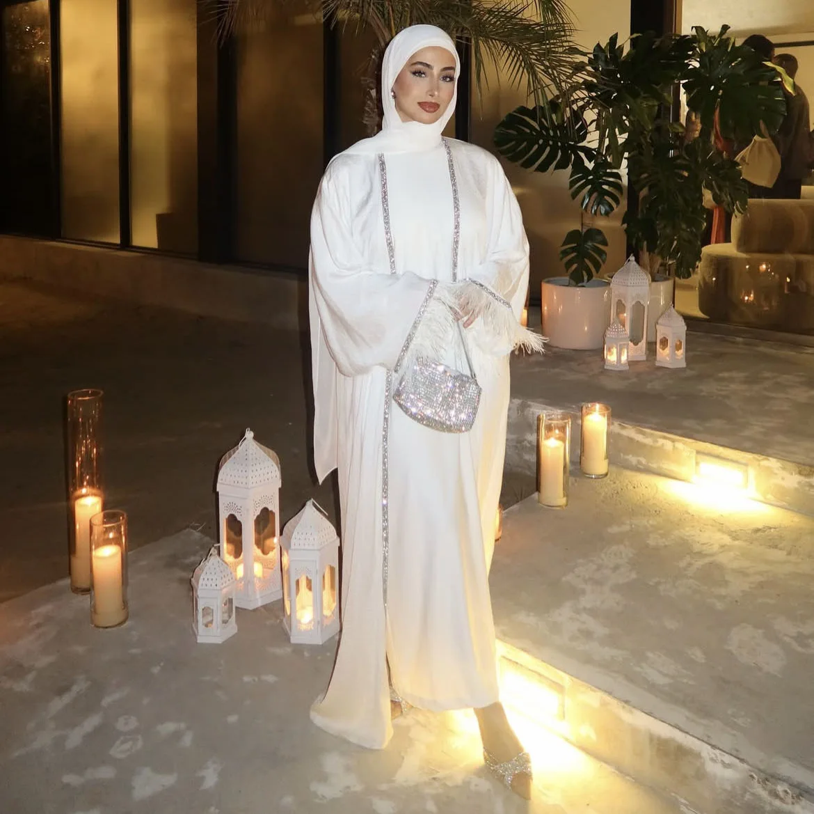 

Eid White Tassel Sequins Abaya Dress Dubai Islamic Clothes for Muslim Women Kaftan Robe Islam Ramadan Vestidos Morocco Jalabiya