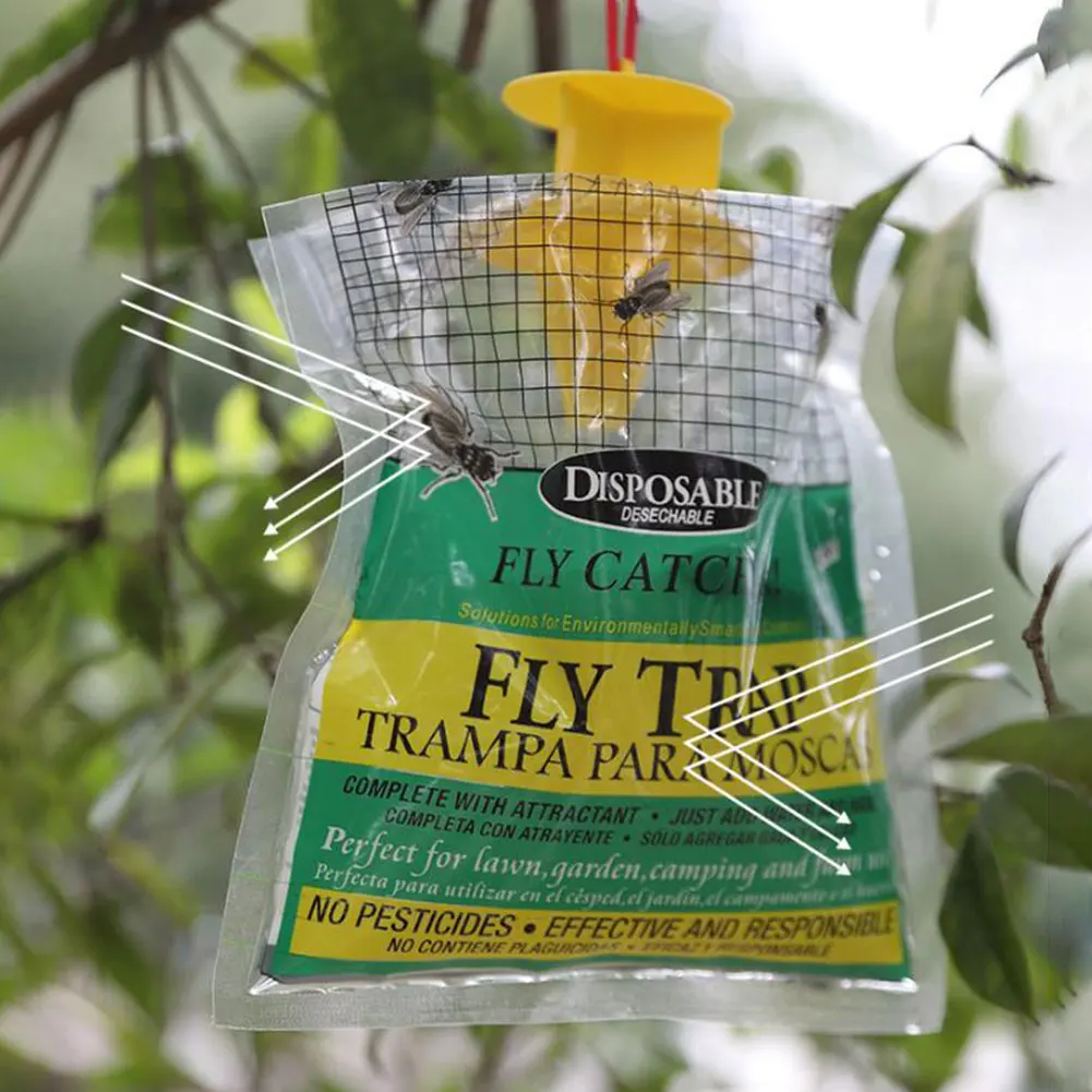 Hanging Fly Trap Bag with Fly Bait Disposable Flies Trap Non-Toxic Mosquito Trap Catcher Fly Wasp Insect Bug Killer for Outdoor