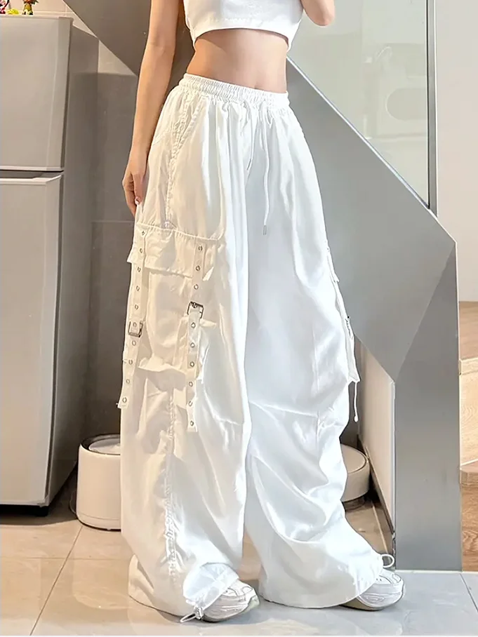 American Style Hip Hop Work Pants High Waist Wide Leg Dance Pants Multi Pockets Summer Street Design Women's Casual Trousers