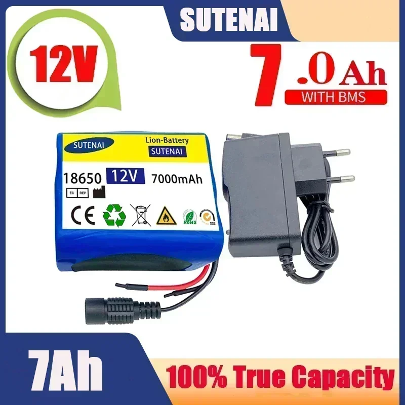 

12V 7000mah battery 18650 lithium ion 7 ah rechargeable battery with BMS lithium battery pack protection board + 12.6V charger