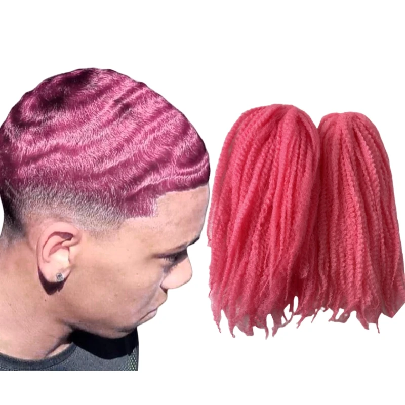 6 Packs Synthetic Hair Bulk Pink Color Mary Braids Hair Extensions Root Afro 6mm Wave Unit for Black Men