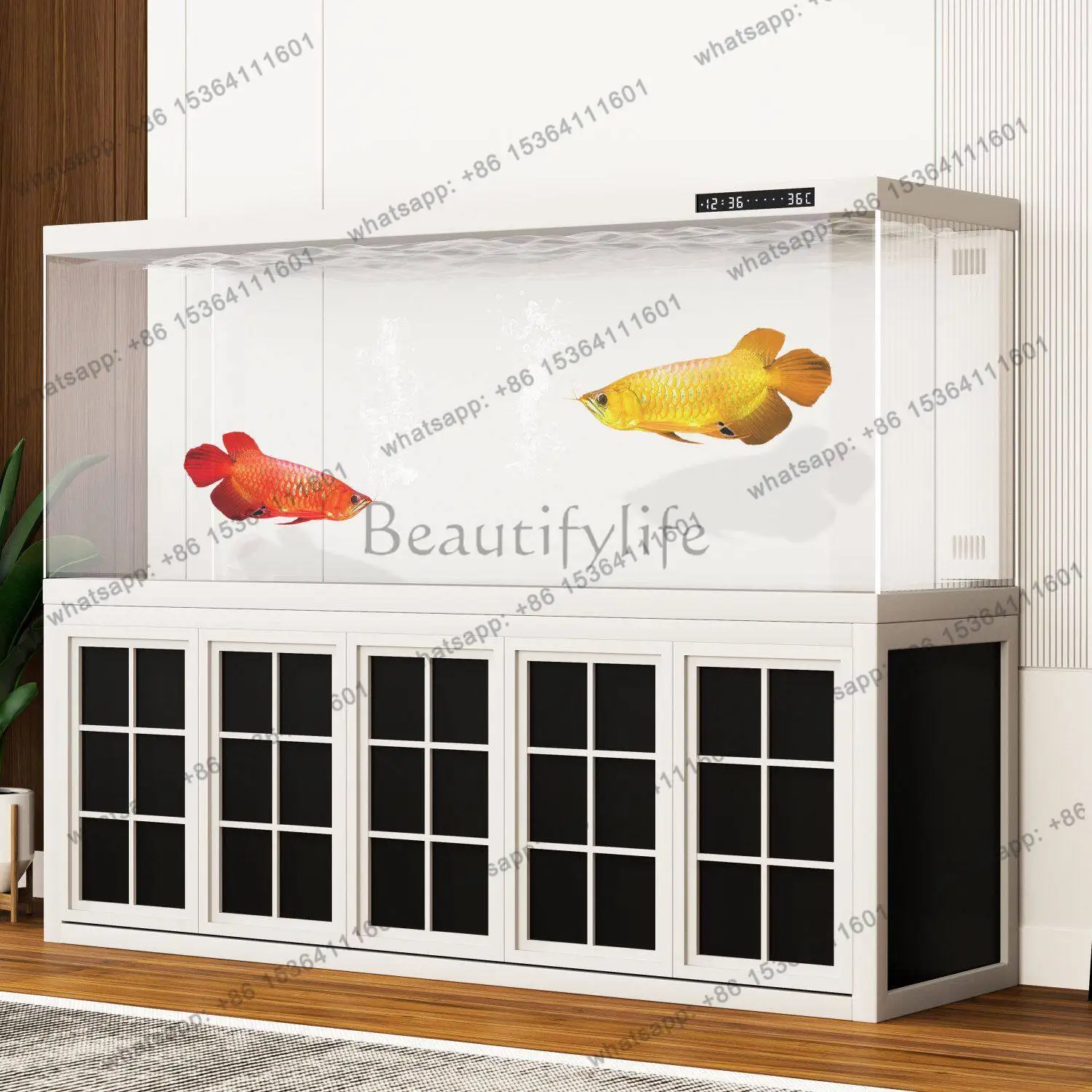 High-end large arowana tank household floor bottom filter ultra-white glass screen water-free box