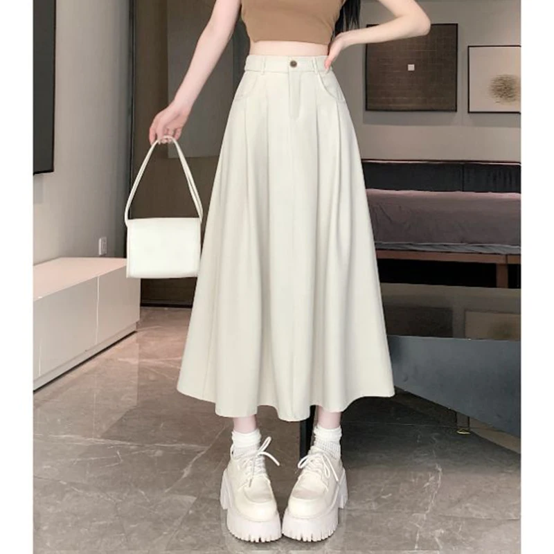 Klassische Designer-Midiröcke für Damen, Koreanischer Stil mit Hoher Taille, Dünne Plissierte Anzugröcke, Modische Einfarbige A-Linien-Kleider