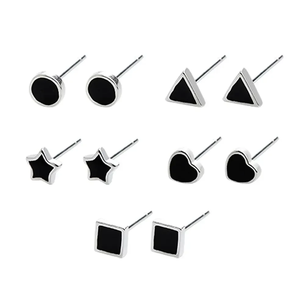 Unisex Retro Black Mini Handsome Cool Dripping Oil Fashion Jewelry Female Heart Earrings Korean Style Ear Stud