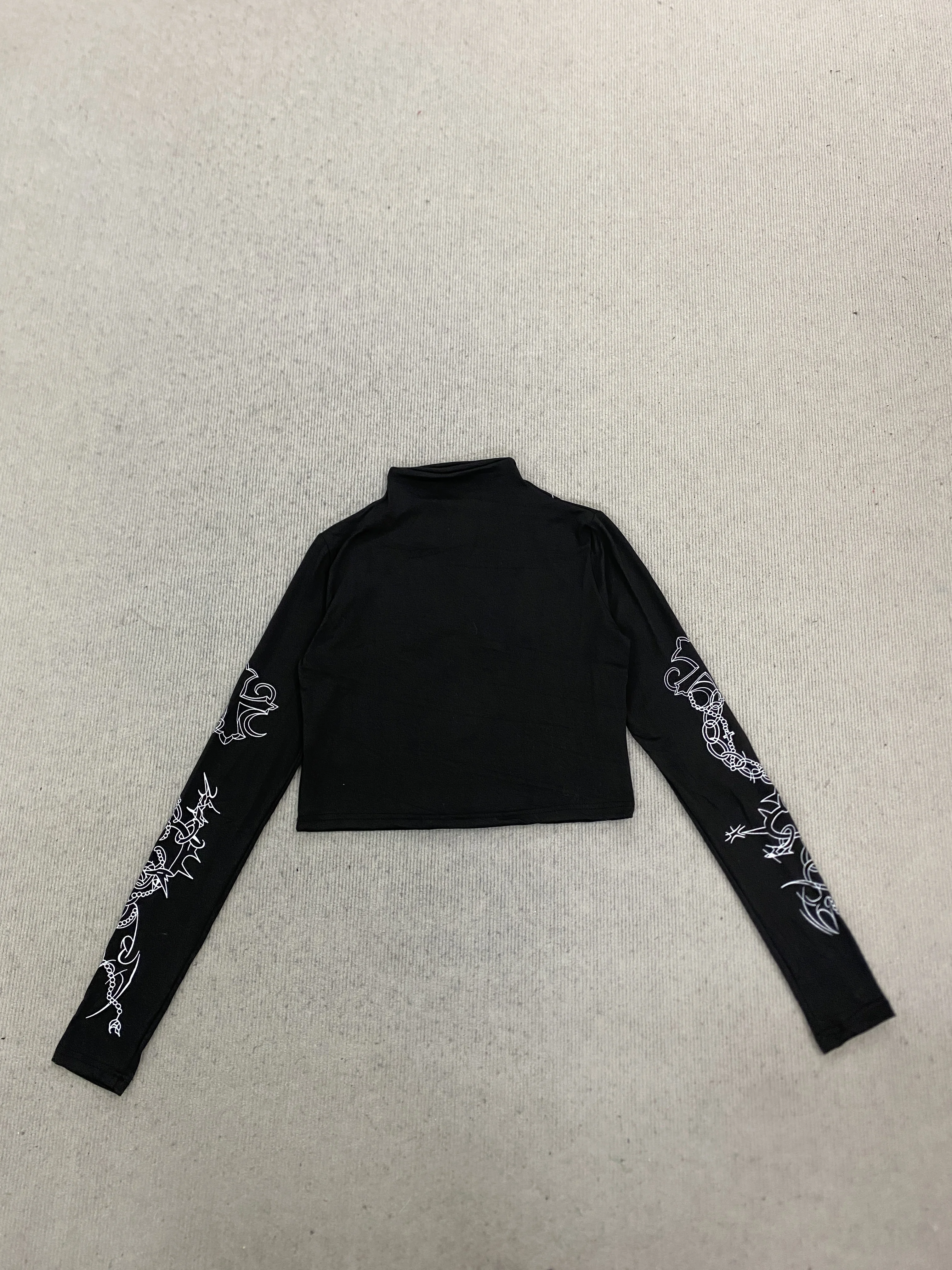 European and American Autumn Long-sleeved Slim-fit Abstract Hand-painted Pattern Printed Trendy Distinctive Women's Top