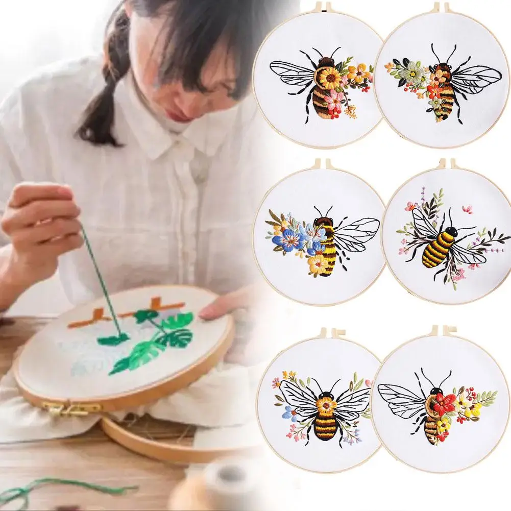 New Best Selling Embroidery Honeybee Diy Material Kit Supplies Handmade Printed Sewing 3d Package Crafting Patterns Z8q6