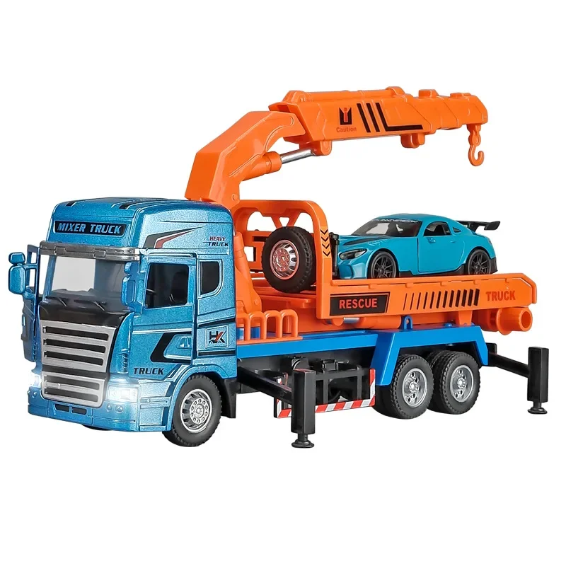 نموذج مقطورة الإنقاذ المصنوعة من سبيكة محاكاة الصوت والضوء ألعاب مركبات النقل الهندسية بالجملة