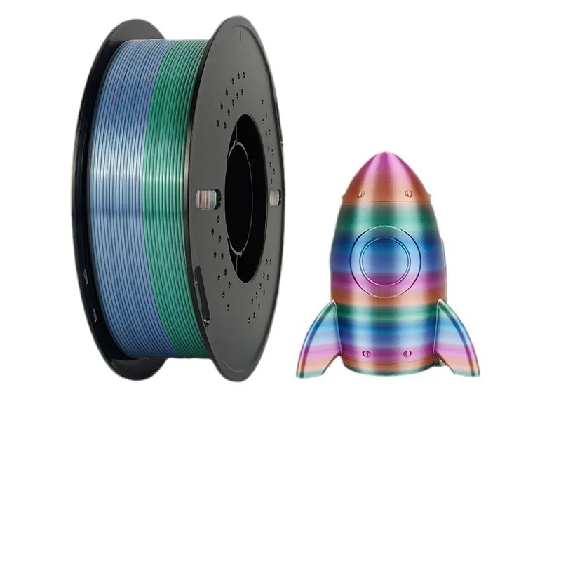 Dual/Tri-Color Silk PLA Gradient Filament, 1kg Shiny Rainbow 1.75mm 3D Printer Fila